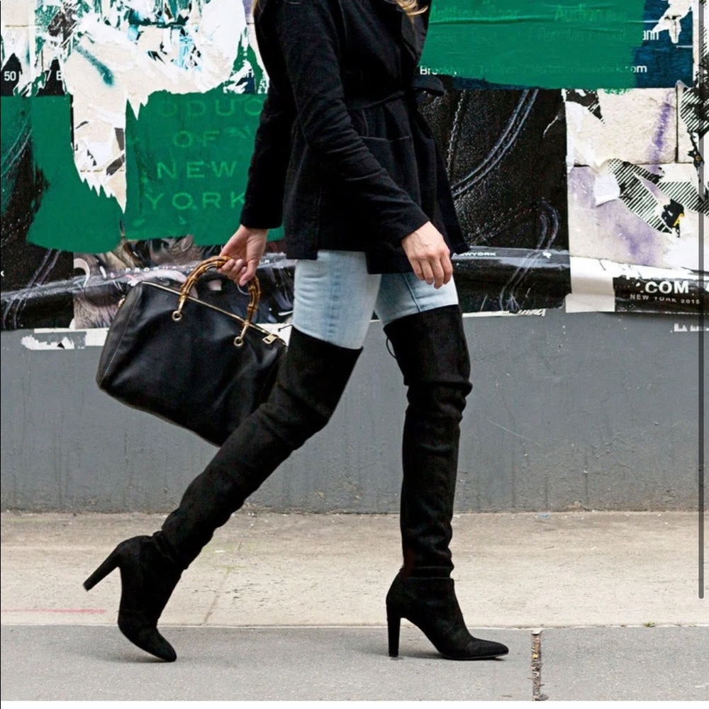 LIKE NEW Stuart Weitzman over the knee thigh high black boot. Scuba material